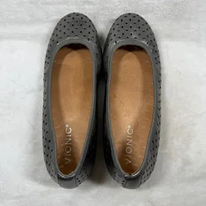 Vionic Robyn Pewter Metallic Perforated Leather Ballet Flats Orthaheel 7M thumbnail 6