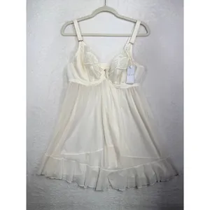 Elomi 36DDD Priya Babydoll Chemise Lace Mesh Ruffle Crystal Ivory EL4551VAA thumbnail 3