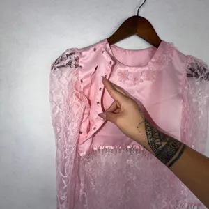 Vietnamese Ao Dai Women Small Pink Lace Beaded Floral Formal Tunic Only thumbnail 4