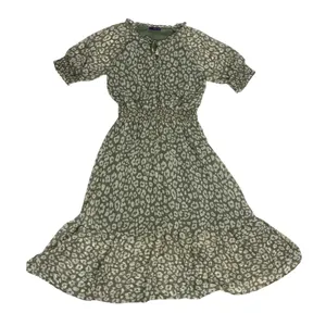 West Kei Olive Green Leopard Print Smocked‎ Midi Dress NWT Small D6625-B thumbnail 7