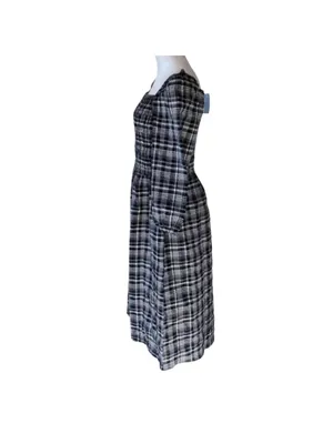 LOFT Plaid Gingham Square Neck Midi Dress Size L NWT thumbnail 3