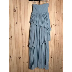 NWT Lulus Jehona Dusty Blue Pleated Tiered Maxi Dress Bridesmaid Holiday Size XS thumbnail 7