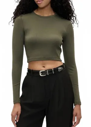 Gap Cotton Modal Blend Modern Crop T-Shirt Olive Green NWT Size Medium thumbnail 1