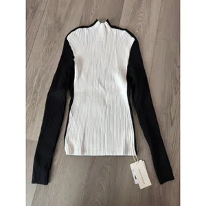 Commense Color Block White Black Casual Cozy Strech Ribbed Knit Top NWT L thumbnail 2
