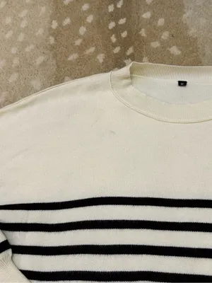 Black Ivory Striped Breton Knit Sweater Women’s M Oversized Crewneck thumbnail 7