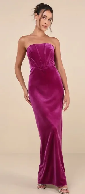Lulus Constant Love Magenta Velvet Strapless Maxi Dress Corset Gown Pink Medium thumbnail 1