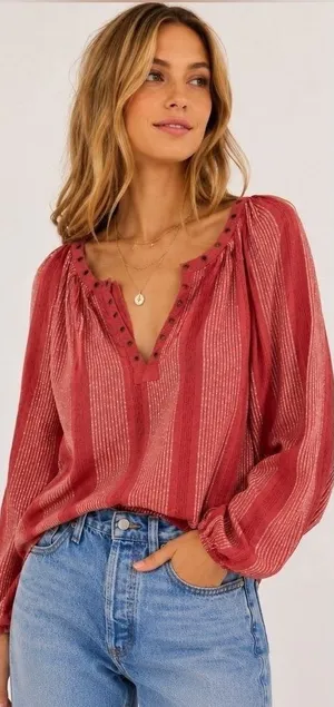 Free People Against All‎ Odds grommet blouse top women's XS peasant rust NEW thumbnail 1