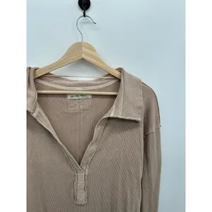 Free People We The Free Anakin Thermal Top Women Sz M Brown Tan Collar Casual‎ thumbnail 6
