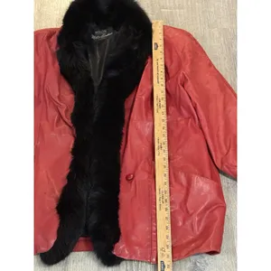 Vtg Red Leather Millyn Fur‎ Collar Coat Jacket 80's Glam Mob thumbnail 9