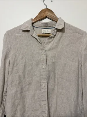 J. CREW Baird McNutt Irish Linen Button Shirt Khaki Coastal Beige Preppy Size 4 thumbnail 5