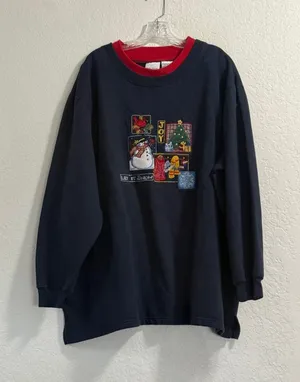 Vintage Christmas Snowman Blue Sweatshirt 1990s Grandma Teacher 26 28 thumbnail 1