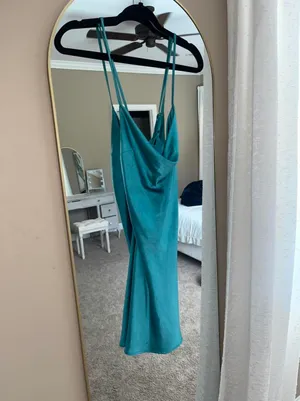 Glam Cyan blue satin mini dress thumbnail 3