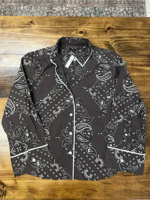 Madewell The Signature Y-Neck Shirt Chocolate Plum Bandana Print Size Medium NWT thumbnail 7