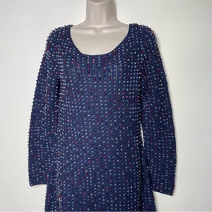 NWT DOEN Solandis Navy Beaded Crochet Long Sleeve Knit Mini Bodycon Dress sz M thumbnail 8