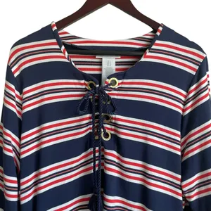 La Blanca Women Sailor Striped Dress L Lace‎ Up Nautical Coastal Preppy Resort thumbnail 3