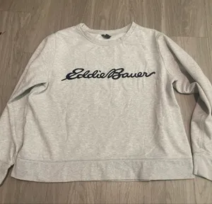 Eddie Bauer Light Gray Crewneck Sweatshirt with Navy Tag thumbnail 1