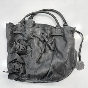 Vince Camuto Black Leather Shoulder Bag Purse with Flowers Leather+Jaquard thumbnail 1
