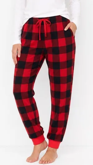 PJ Place Red Black Buffalo Plaid Pajama Pants Adult Medium Waffle Knit Lounge thumbnail 1