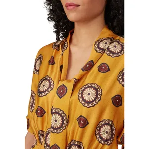 Nissa Marigold Medallion Print Silk Blend Short Sleeve A-Line Midi Dress Size 8 thumbnail 6