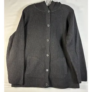 Lauren Ralph Lauren Sweater Womens Gray Hooded Button Front Cardigan‎ Ribbed XL thumbnail 1