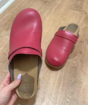 Verka | Pink Leather Wooden Mule‎ Swedish Clogs, Made in Sweden, Size EU 42 thumbnail 1