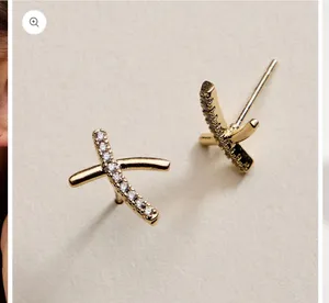 Gold Filled Curved Cross Stud Earrings | Faith Jewelry thumbnail 2