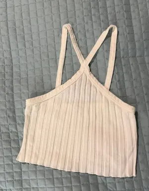 ZARA Cropped Halter White Tank thumbnail 1