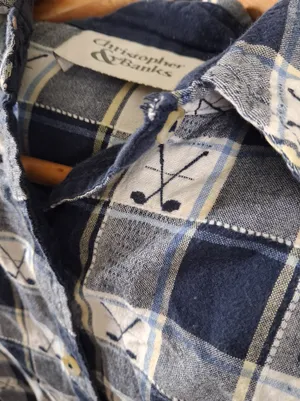 Christopher & Banks Women Navy Plaid Sleeveless Golf Novelty Button-Front Top M thumbnail 7