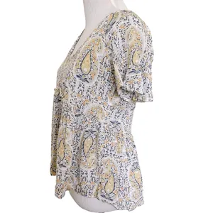 Lucky Brand Pastel Paisley Floral Print Peplum Top M thumbnail 8