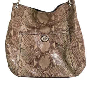 Coach Park Python Snake Print Leather Shoulder Hobo Bag Y2K Style Tan Shiny thumbnail 5