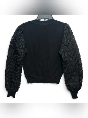 Anthropologie Black Textured Puff Sleeve Sweater Size Large Statement Sleeve thumbnail 4