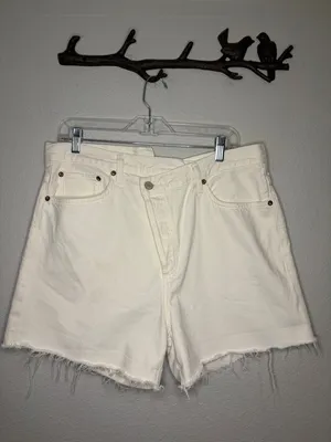 Agolde organic cotton denim criss cross high rise shorts raw hem white 31 thumbnail 3