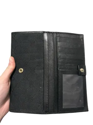 Authentic Gucci Guccissima GG Logo Black Fabric Gold Hardware Long Wallet thumbnail 9