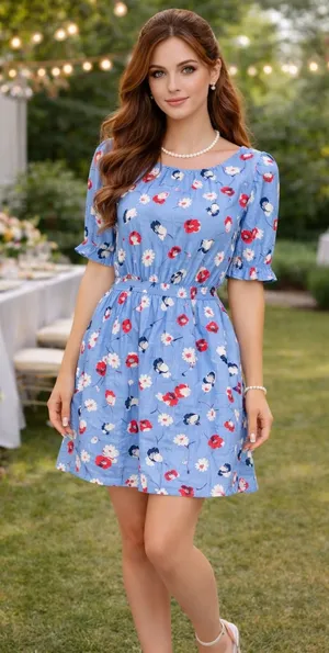 NWT LOFT Blue‎ Floral Dress 14 Smocked Waist Tiered Fit & Flare Spring Whimsical thumbnail 1
