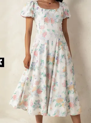 Böhme Mollie Floral Maxi Dress Multi Puff Sleeve Linen Blend Size M thumbnail 1