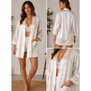 Victoria’s Secret Satin Robe M/L Ivory Champagne Vintage Lingerie Kimono thumbnail 2