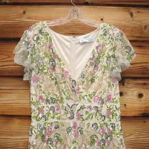 Mac Duggal Womens Floral Embellished Flutter Cap Sleeve Dress 5722 Cream thumbnail 9