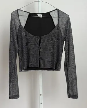 Cotton On Y2K baby Tee‎ cropped Mesh Button Up Crop Top Gray size M thumbnail 1