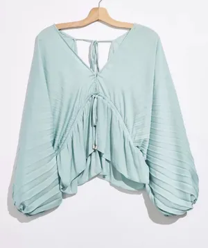 FREE PEOPLE Light Sage Draped V-Neck Top Size Large (Oversized) thumbnail 1
