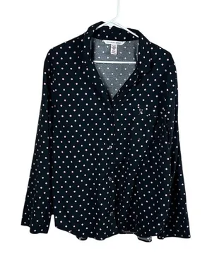Victoria's Secret black and pink polka dot button-down pajama top size XL thumbnail 1