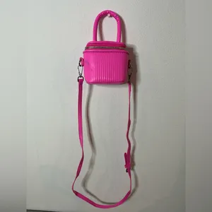 Miniature Micro Neon HotPink Adjustable Crossbody Zipper Whimsy Rave Vinyl Retro thumbnail 3