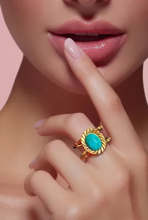 &merci Women’s Stainless Steel Gold Tone Faux Turquoise Adjustable Ring Size 6-9 thumbnail 2