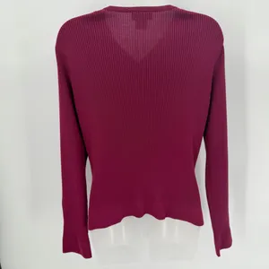 Talbots Silk Cardigan Sweater Womens M Cranberry Burgundy Ribbed Button Front LS thumbnail 3
