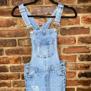 Blue Spice Distressed Denim Jean Slim Fit Overalls Junior's Size 1 thumbnail 2