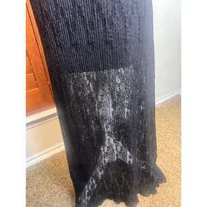 Dark Romantic Black Lace Pleated Maxi Skirt Elastic Waist half sheer whimsigoth thumbnail 4