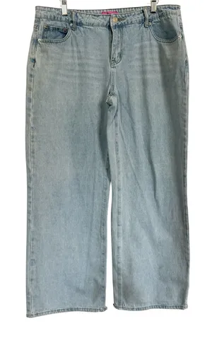 Edikted Baggy Wide Leg Jeans Womens XL Light Wash Distressed Raw Hem Y2K thumbnail 1