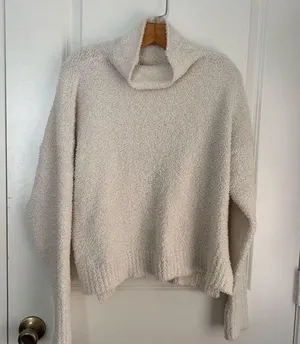 UGG Australia cream fuzzy soft stretch turtleneck ribbed sweater thumbnail 1