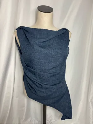 Women's Navy Blue Asymmetric Draped blouse with palazzo pant -2 piece set NWOT thumbnail 2