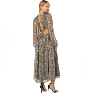 En Saison Teyana Lace Up Long Sleeve Midi Dress Olive Floral Small NWT thumbnail 4