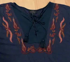 Lucky Brand Navy Embroidered Butterfly Lace-up Top thumbnail 4